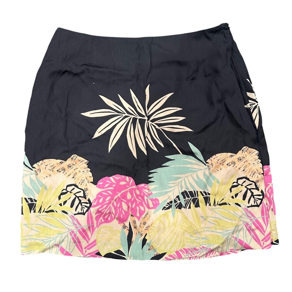 Tori Richard Honolulu Womens 100% Silk Tropical Floral Mini Skirt Black Size 8